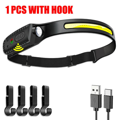 Ultra-Bright USB Rechargeable LED Headlamp – Motion Sensor